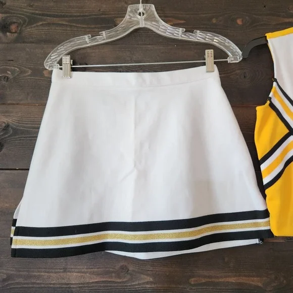 Vtg VARSITY School Cheerleader Uniform Top Skirt Cheer Costume XLY 9-13 Yellow - Picture 3 of 13